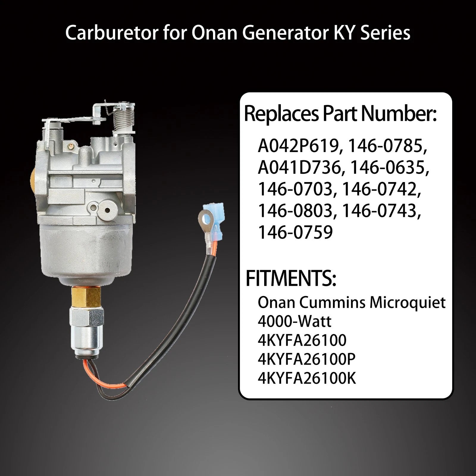 Carburetor for Onan Cummins Microquiet 4000 Generator (2000-2005)