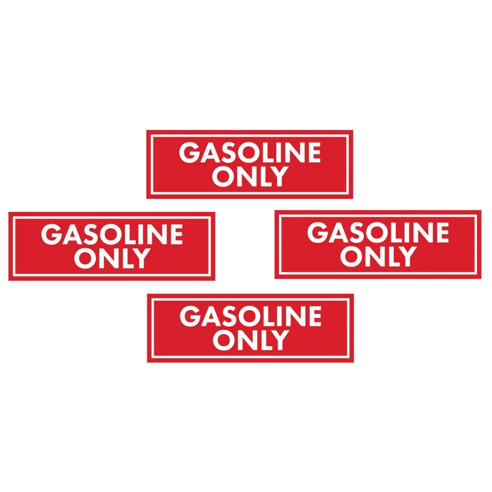 Set of 4 Gasoline Only Warning Stickers for Fuel Caps (2" x 6")