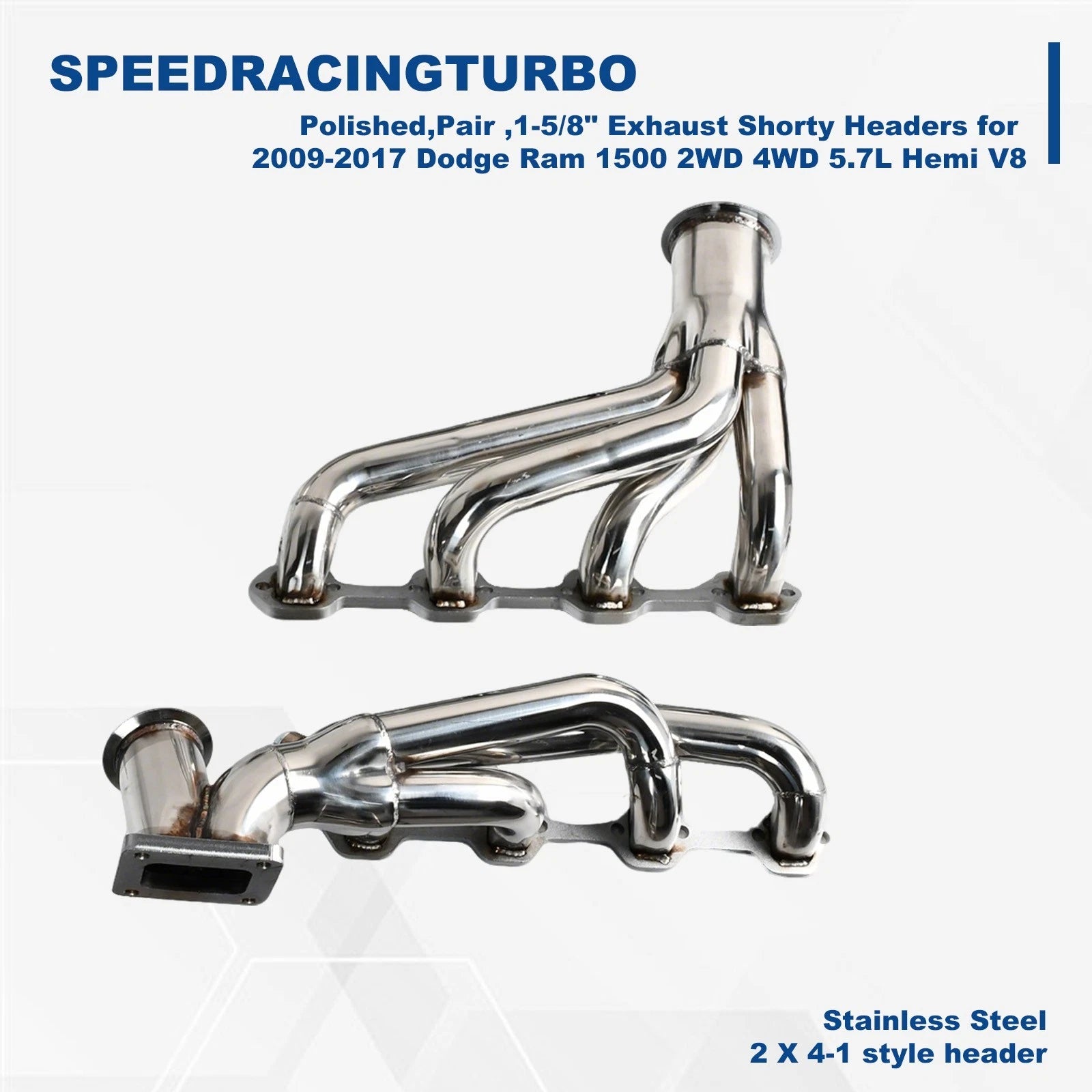 Set of 4 Stainless T4 Racing Turbo Manifold Exhaust Headers for Mustang 5.0 V8 (1982–1993)
