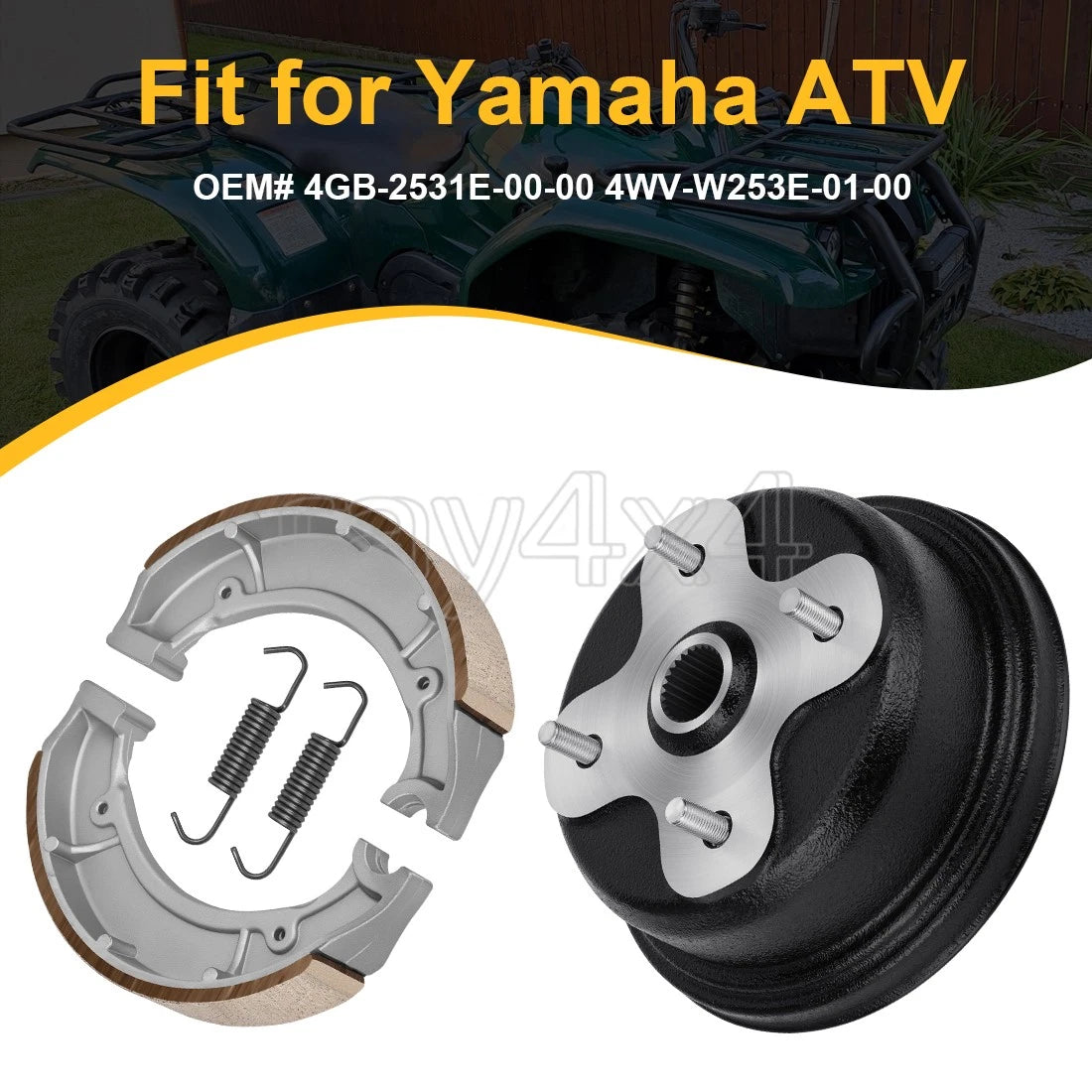 Rear Wheel Brake Drum w/Shoes Kit for Yamaha Kodiak 400 4x4 (1993–1999)