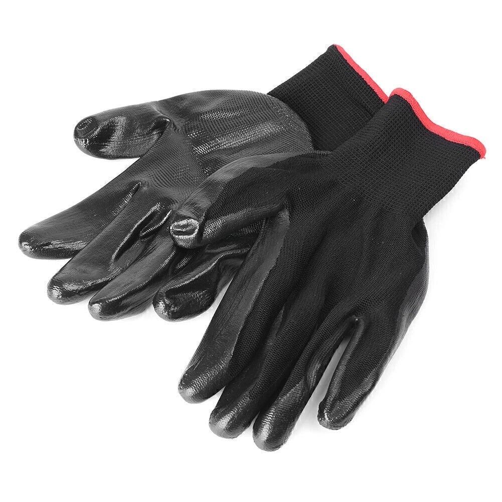 24 Pairs Nylon PU Safety Coated Work Gloves Builders Grip Black