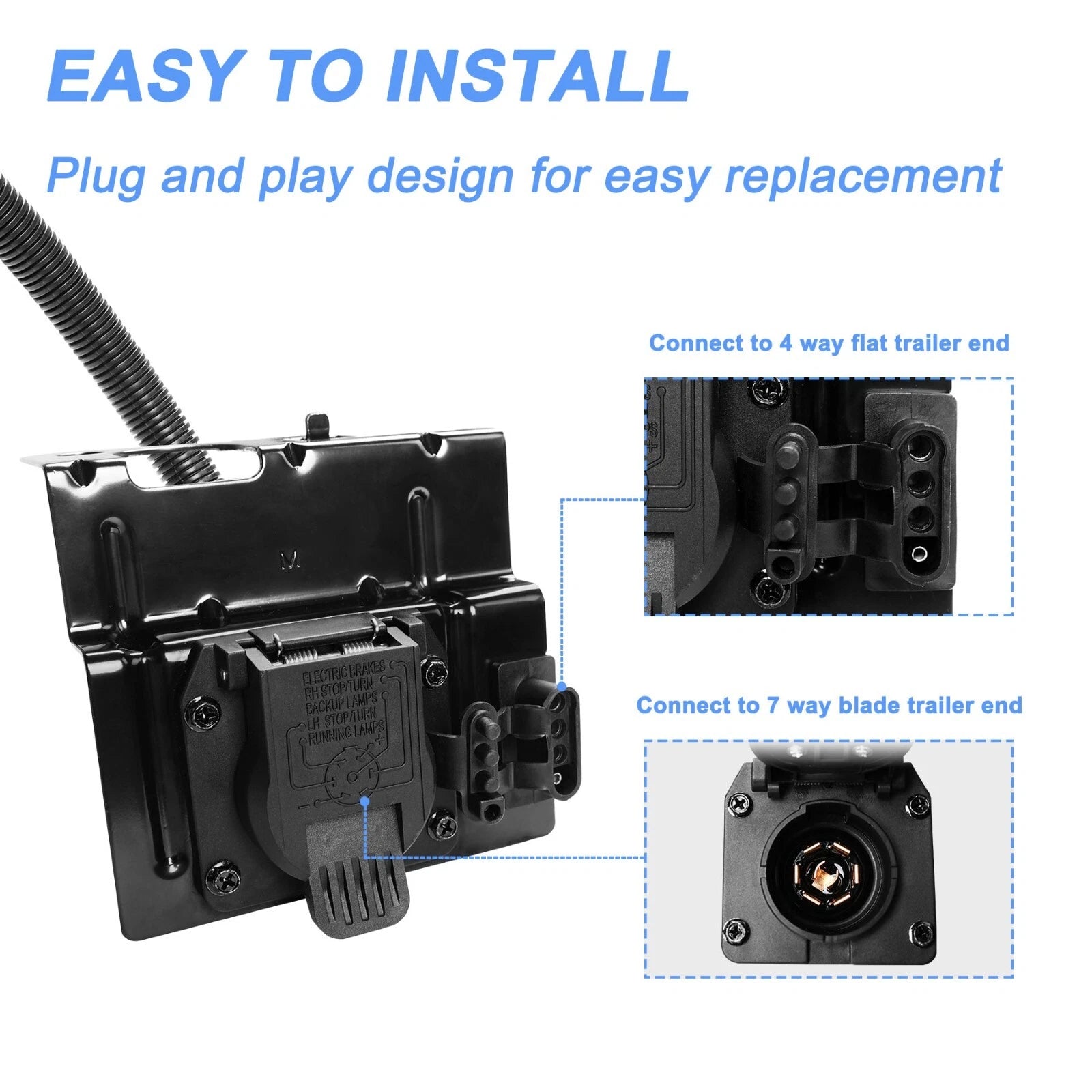 4 & 7 Pin Tow Trailer Hitch Wiring Plug Assembly for Ford F-250 F-350 (1999–2001)