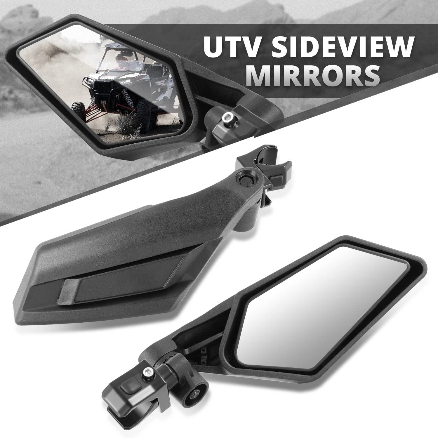 Adjustable Convex Side View Mirror Bracket for UTV Roll Cage Bar Mount