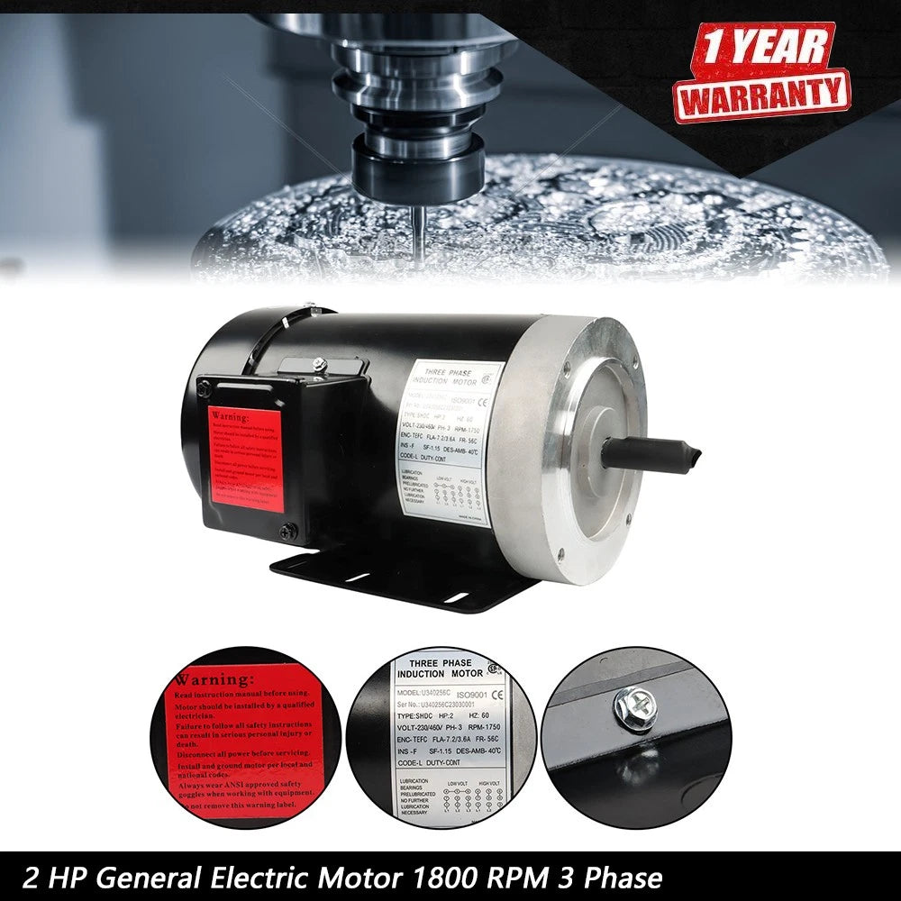 2 HP General Electric Motor for 56C Frame (1800 RPM, 3 Phase)