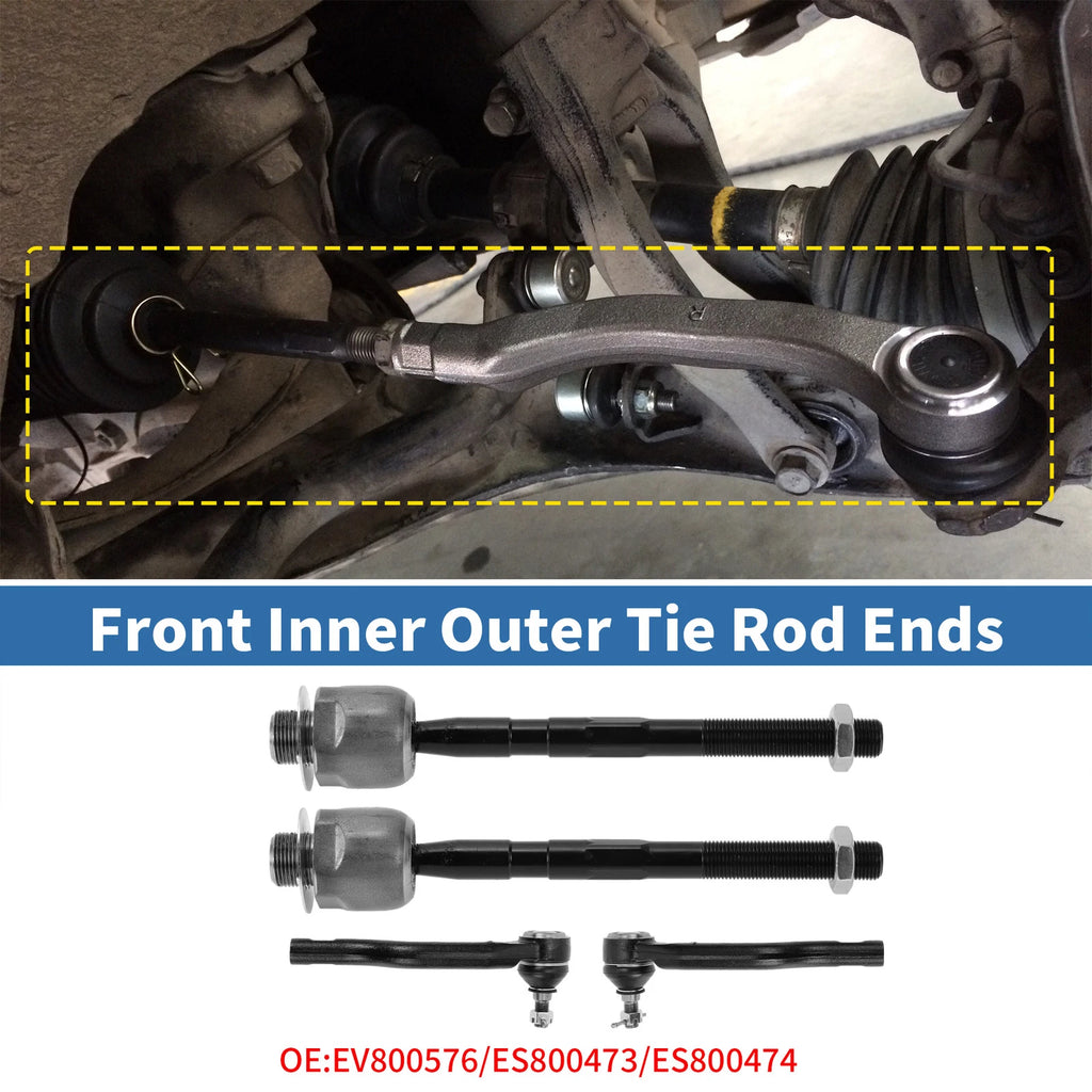 6pcs Front Inner Outer Tie Rod End Link for Ford Edge (2007–2014) No.EV800576/ES800473