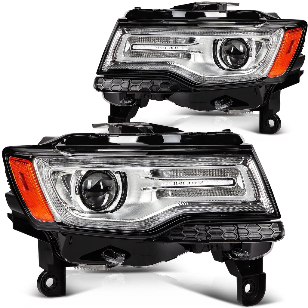 HID Xenon LED DRL Headlight Assembly Pair for Jeep Grand Cherokee (2014–2016)