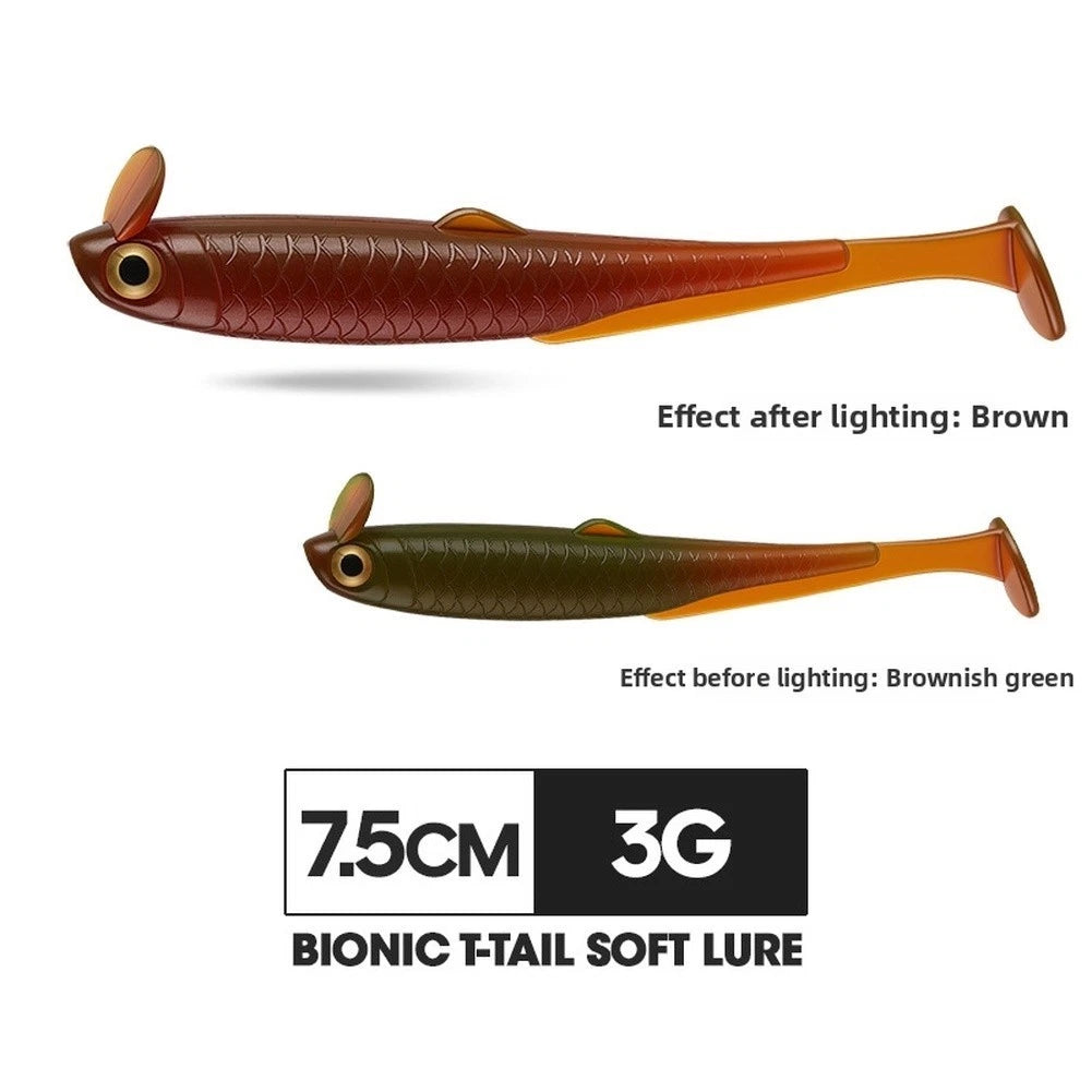 7.5cm T-Tail Soft Lure 3g PVC for Bass Trout Walleye