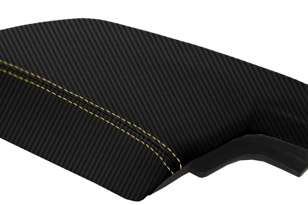 Console Armrest Cover for Subaru Crosstrek (2018–2020) Carbon Fiber Yellow Stitch
