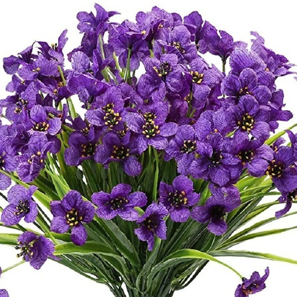 Set of 4 Violet Artificial Flowers 36cm Plastic Stems for Outdoor Decoration
