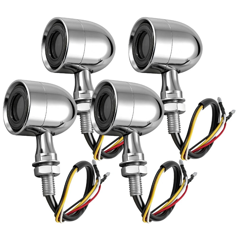 4X Bullet Brake Turn Signal Tail Lights for Harley Cruiser (Chrome)