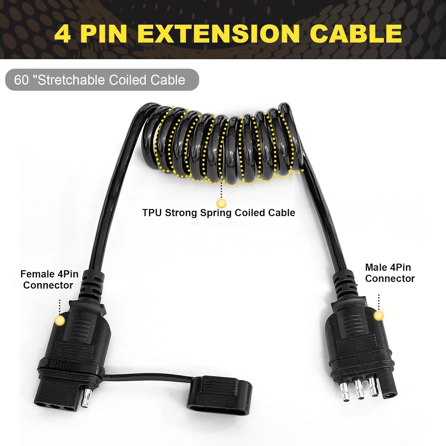 5 Feet Trailer Extension Cable 4 Pin Male Female Connector 18AWG