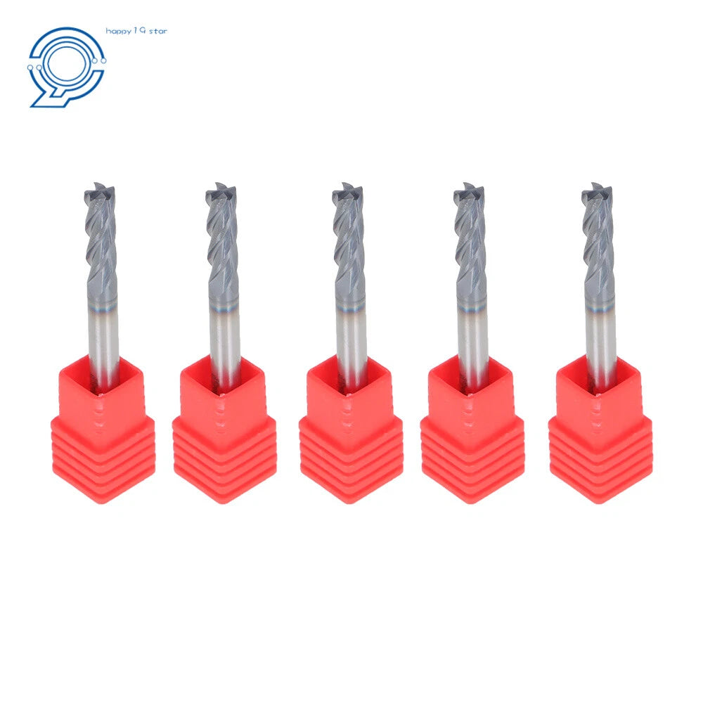 Set of 5 End Mills 3/16" Shank Diameter 4 Flute Carbide