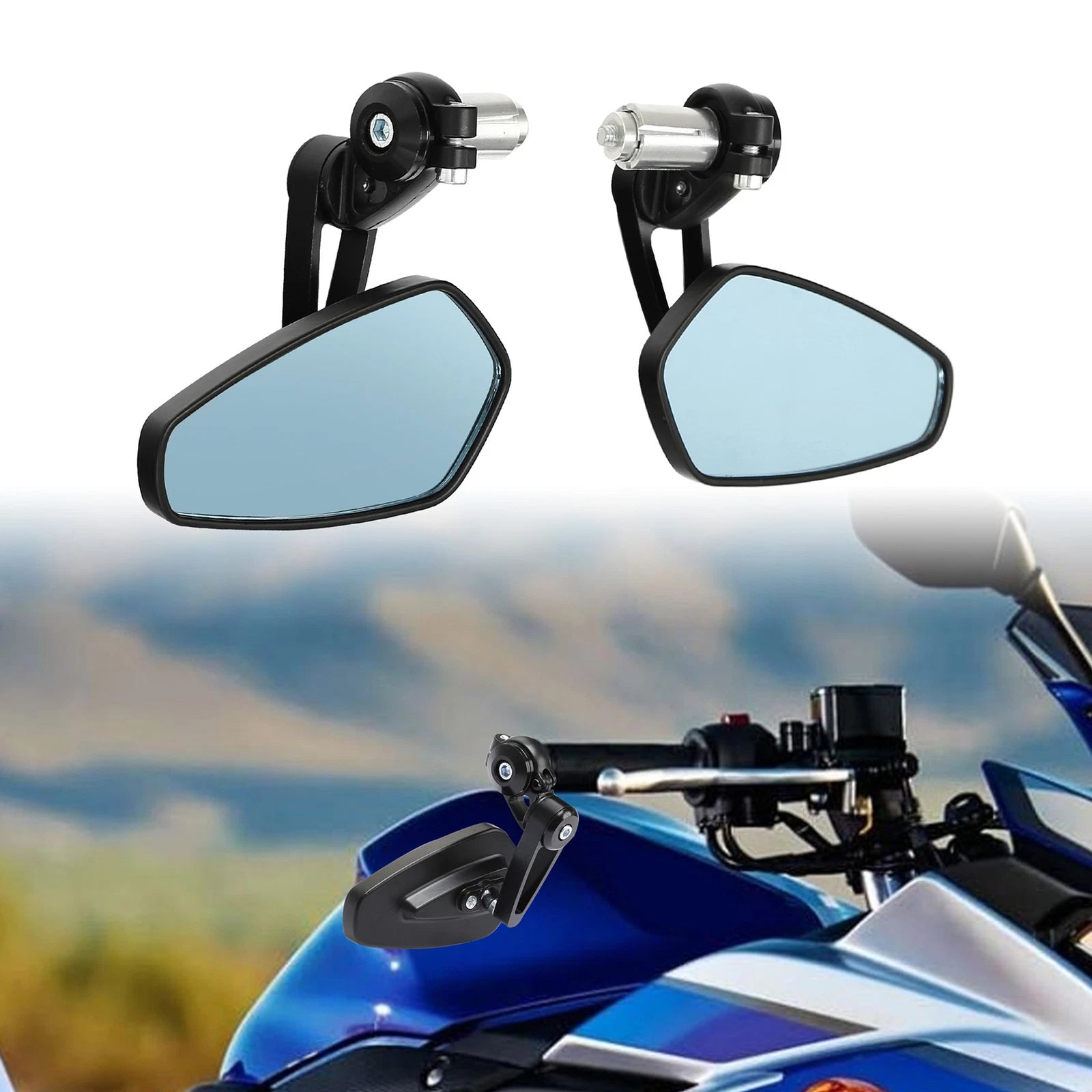 Set of 2 Handle Bar End Rear View Mirrors for Honda Yamaha Suzuki Kawasaki (Fits 7/8" 22mm)