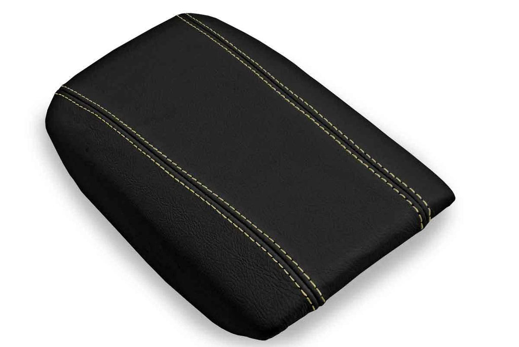 Leather Console Lid Armrest Cover for Volvo S80 (1999–2006) Black Beige Stitch