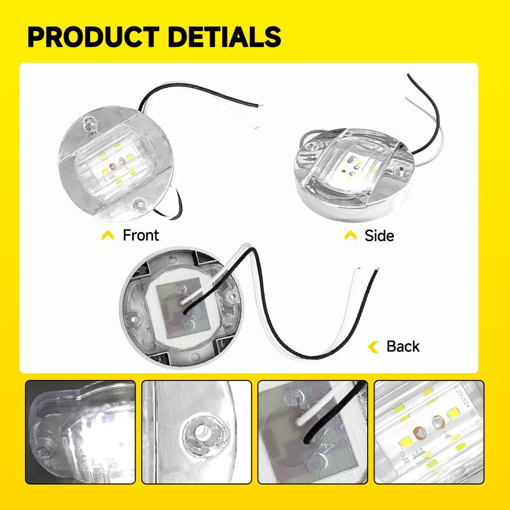 Set of 8 Round LED Courtesy Lights for Marine Boat