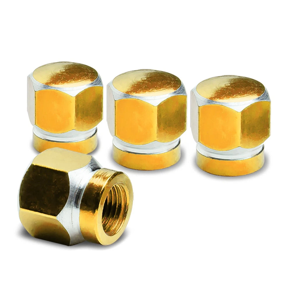 Set of 4 Aluminum Hexagonal Tire Valve Stem Caps for Universal Fit