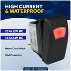 3-Pin On-Off LED Rocker Switch 25A/12V DC, 15A/24V DC, SPST, IP66 Waterproof