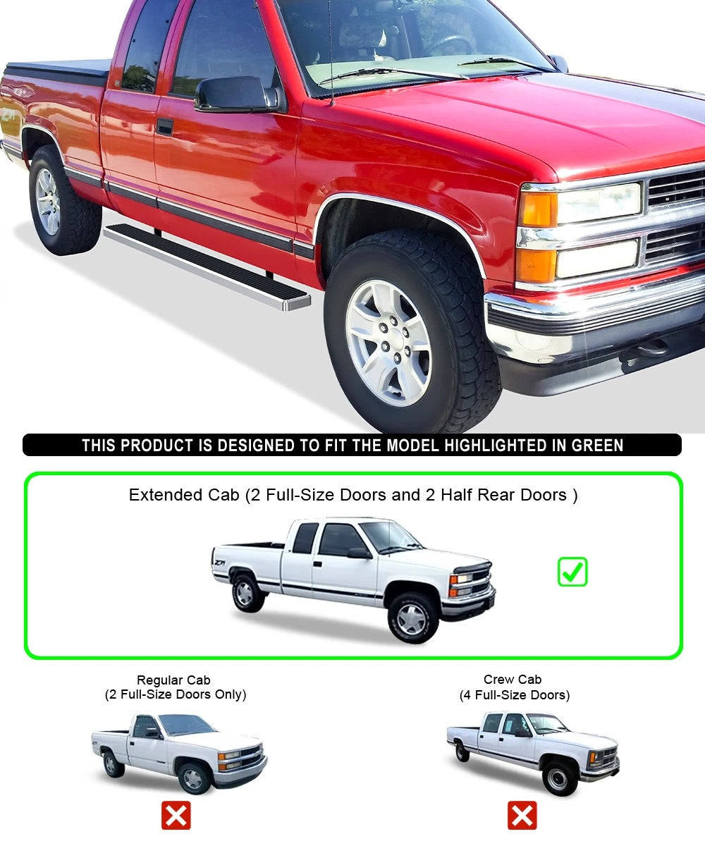 Set of 2 Polished Side Bars for Chevy GMC CK Pickup (1988–1998)