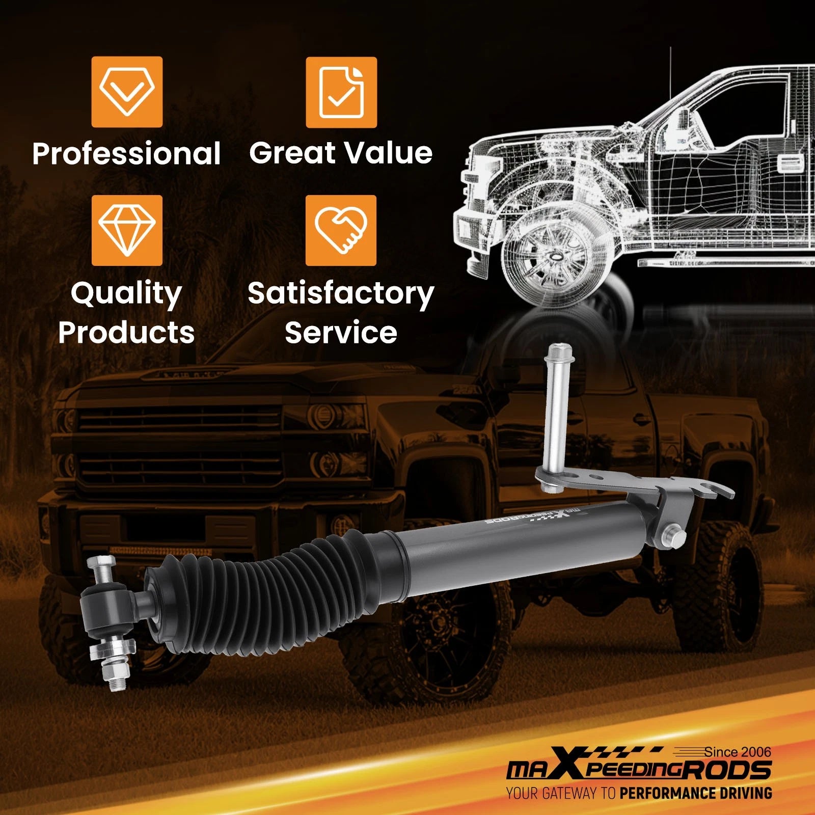 Steering Stabilizer for GMC Sierra 2500 3500 HD 4WD (2016–2025)