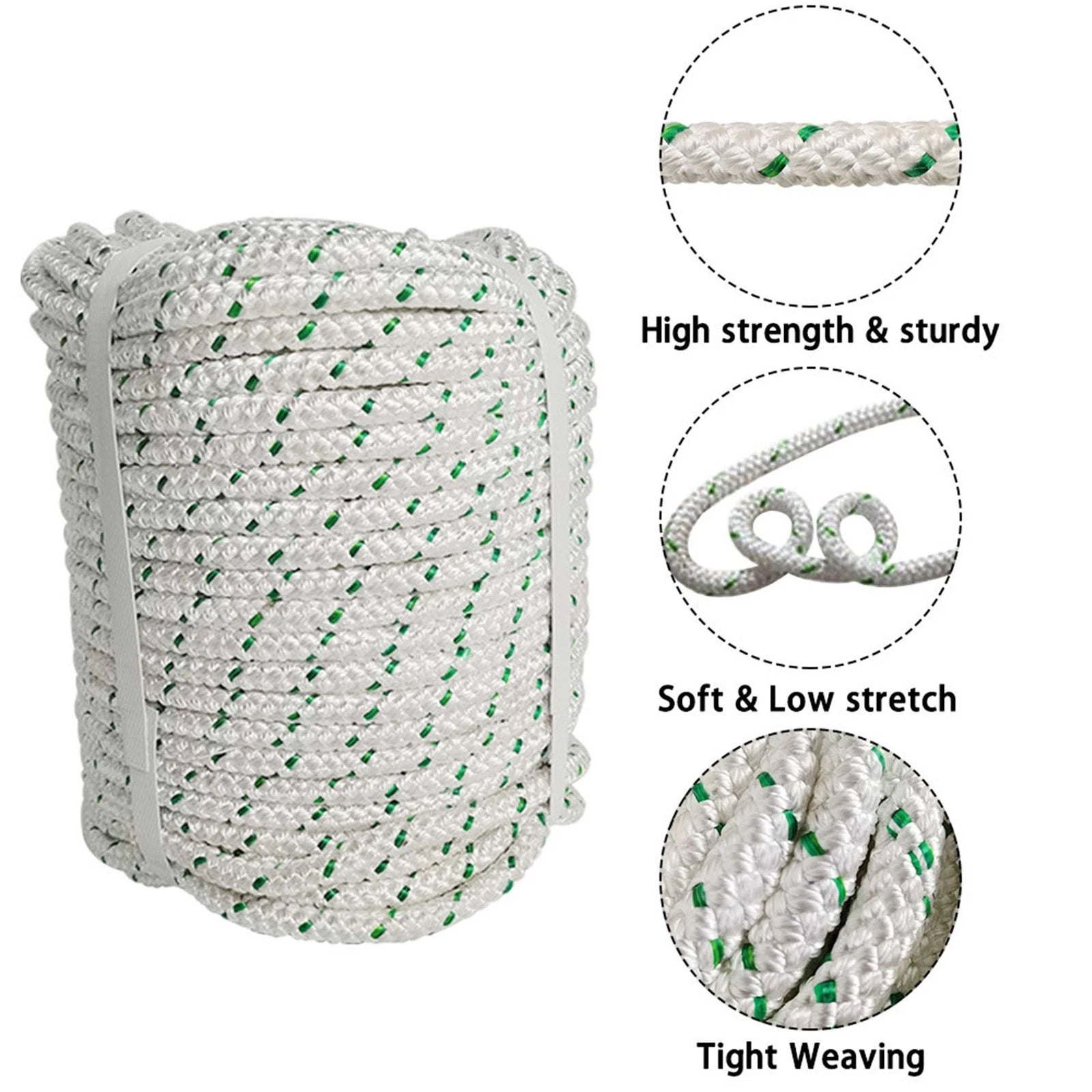 3/8" Double Braid Polyester Rope for Strong Pulling (200')