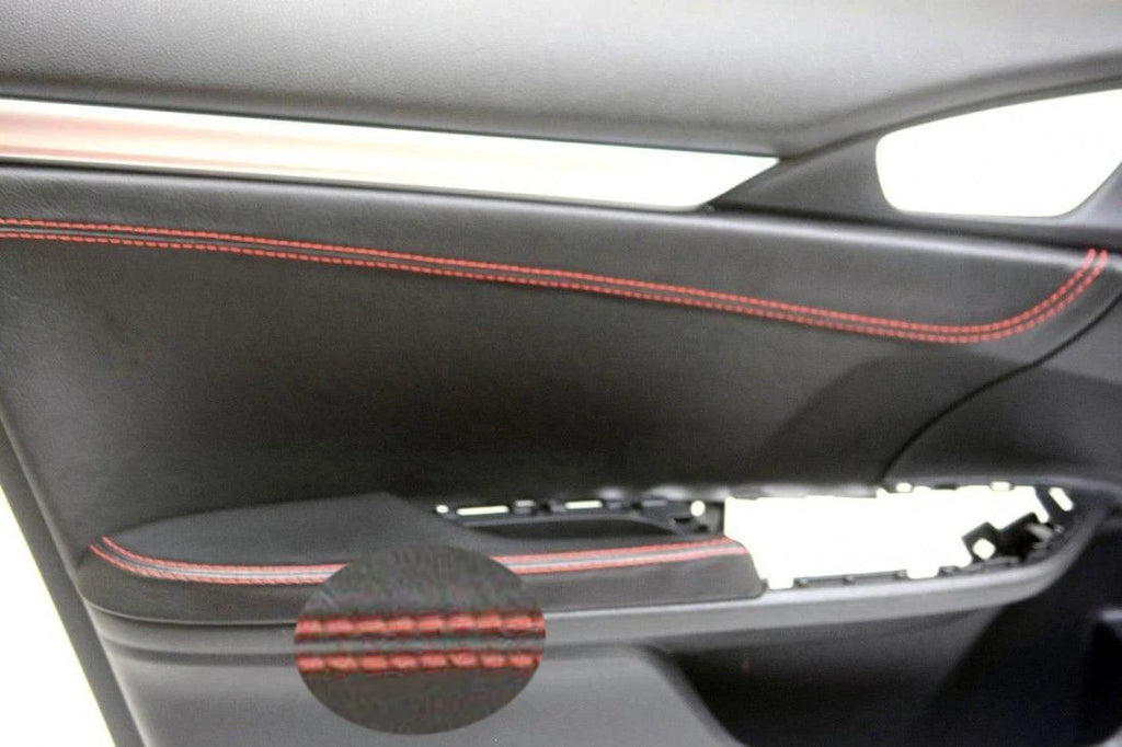 Front Insert Door Leather Cover for Honda Civic (2016–2019) Red Stitch