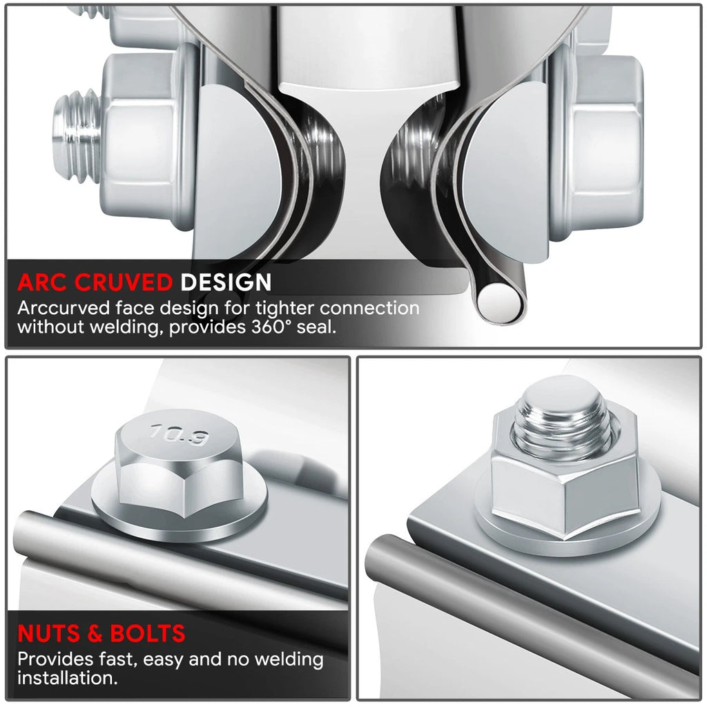 2X 2.25" Lap Joint Exhaust Band Clamp for Muffler Pipe Sleeve Coupler (304 Stainless)