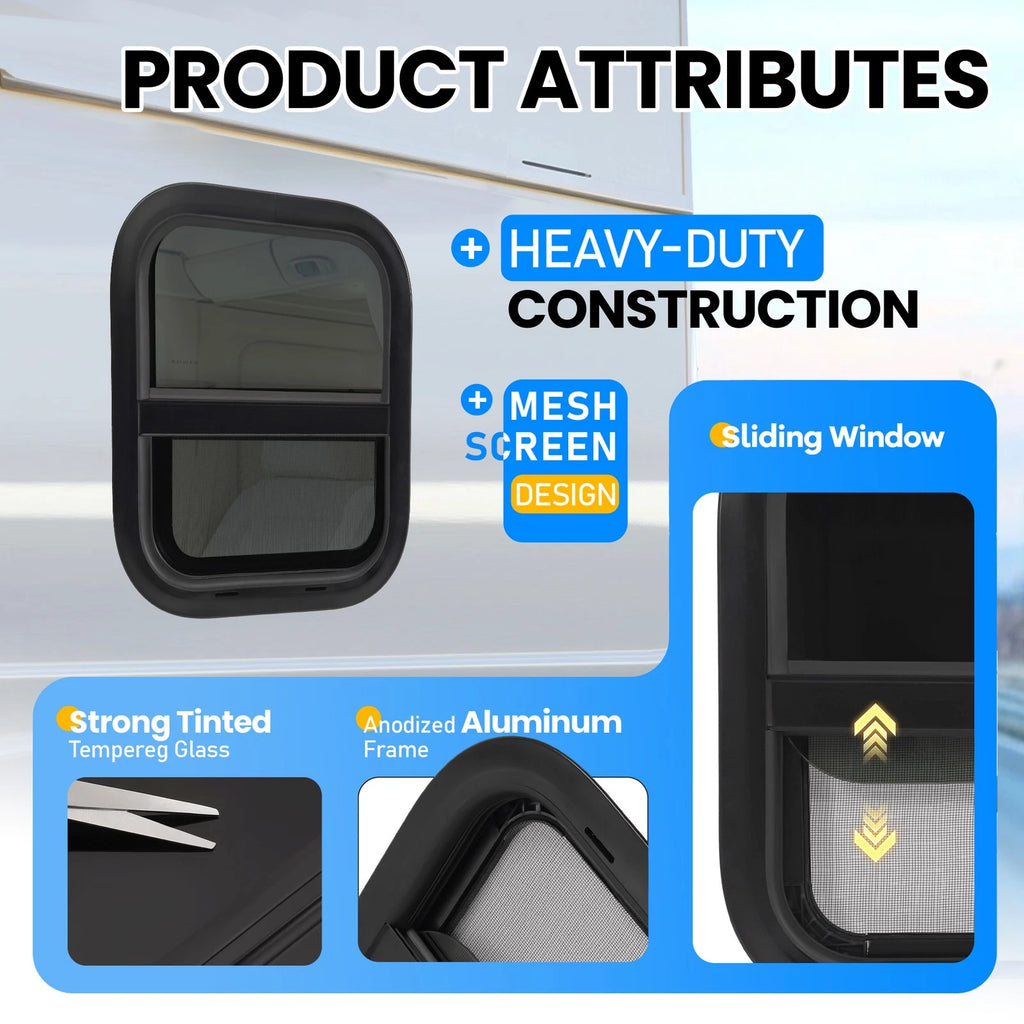Vertical Slider Window for RV (14"x16", Aluminum, Tempered Glass)