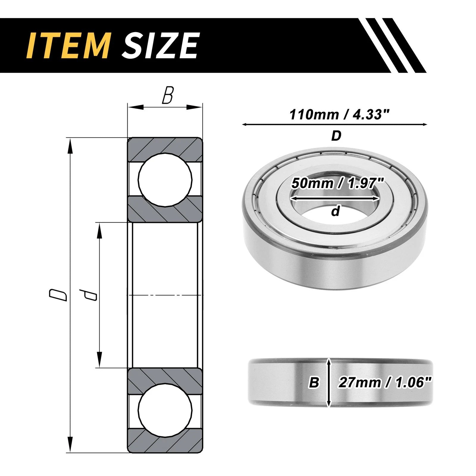 Deep Groove Ball Bearing 6310ZZ for Scooter Skateboard Wheel (50x110x27mm)