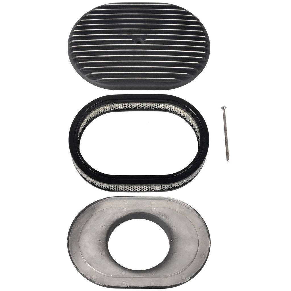 Short Valve Covers & 12" Oval Air Cleaner for Chevy 350 (1987–1997) Finned Black