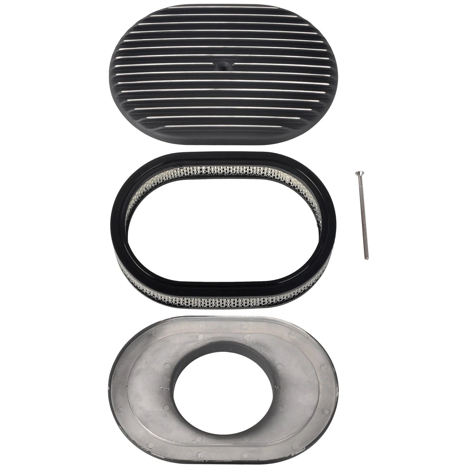 Short Valve Covers & 12" Oval Air Cleaner for Chevy 350 (1987–1997) Finned Black
