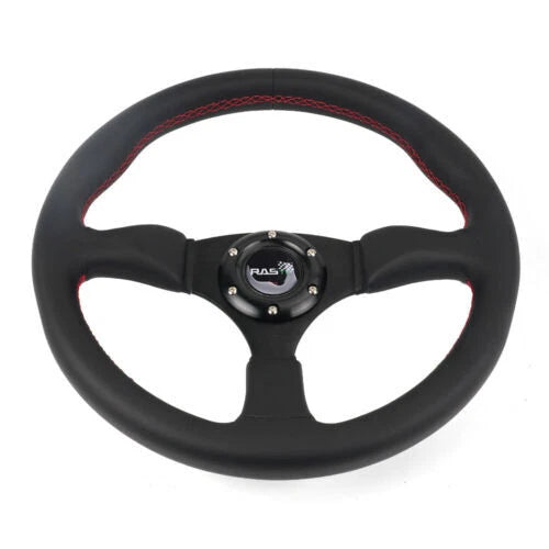 14" Black Leather Steering Wheel with Hub Adapter for Ford Mustang (1984–2004)