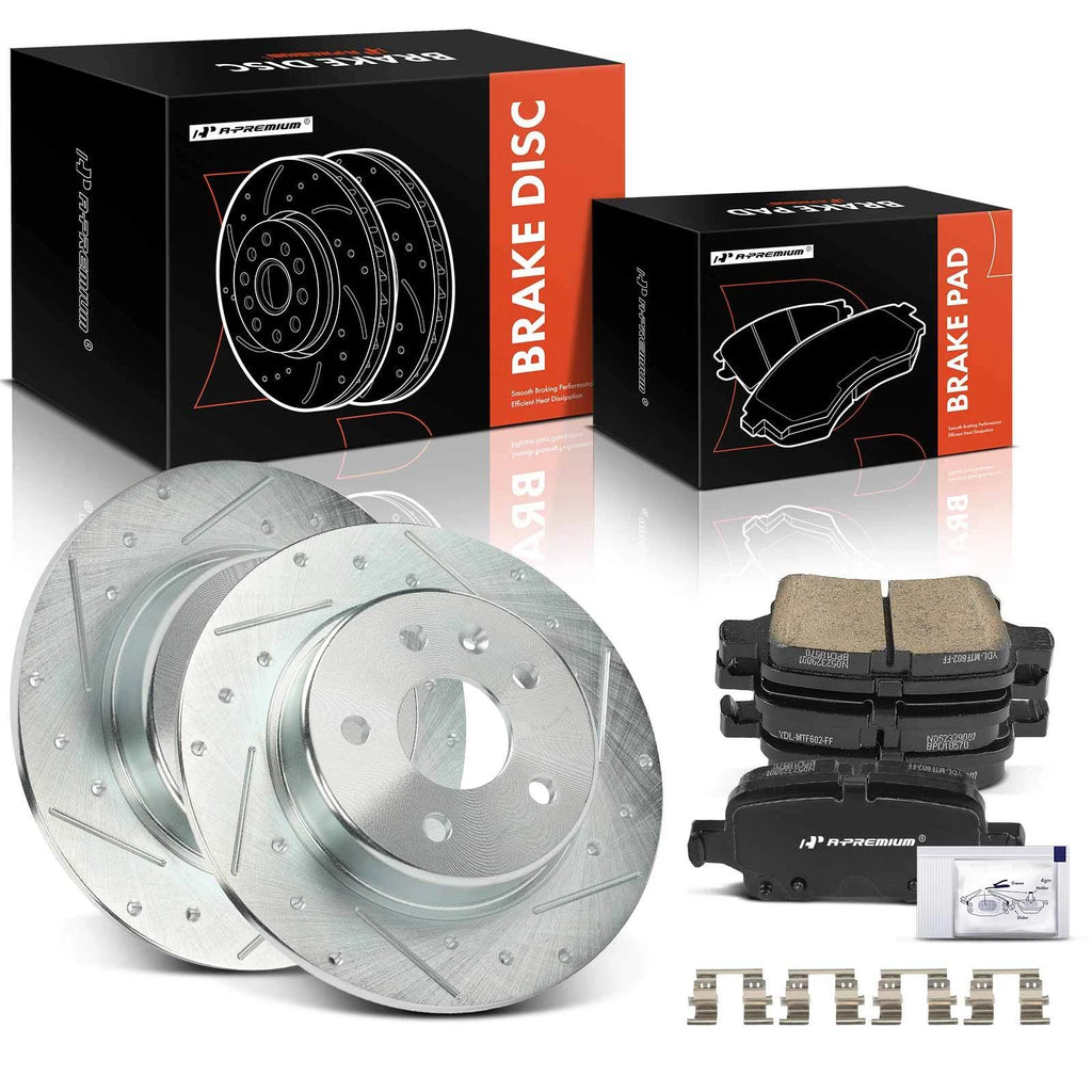 Rear Drilled Brake Rotors + Ceramic Brake Pads for Chevrolet Bolt EUV (2022–2023)