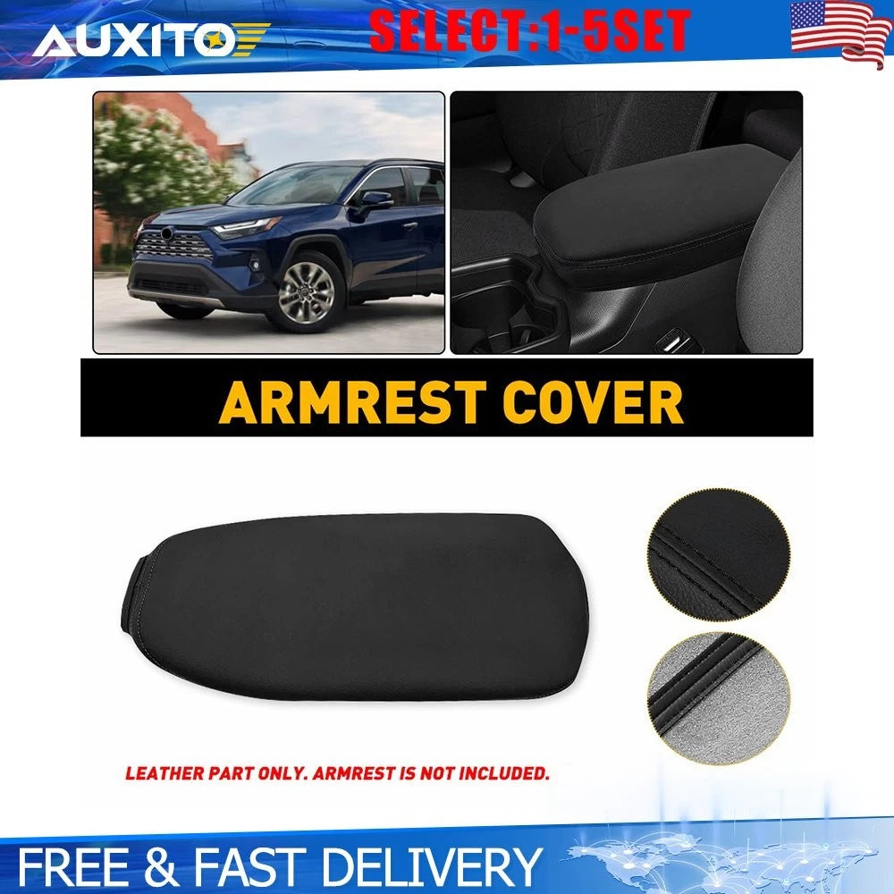 Black PU Leather Armrest Cover Pad for Toyota RAV4 (2019–2025)