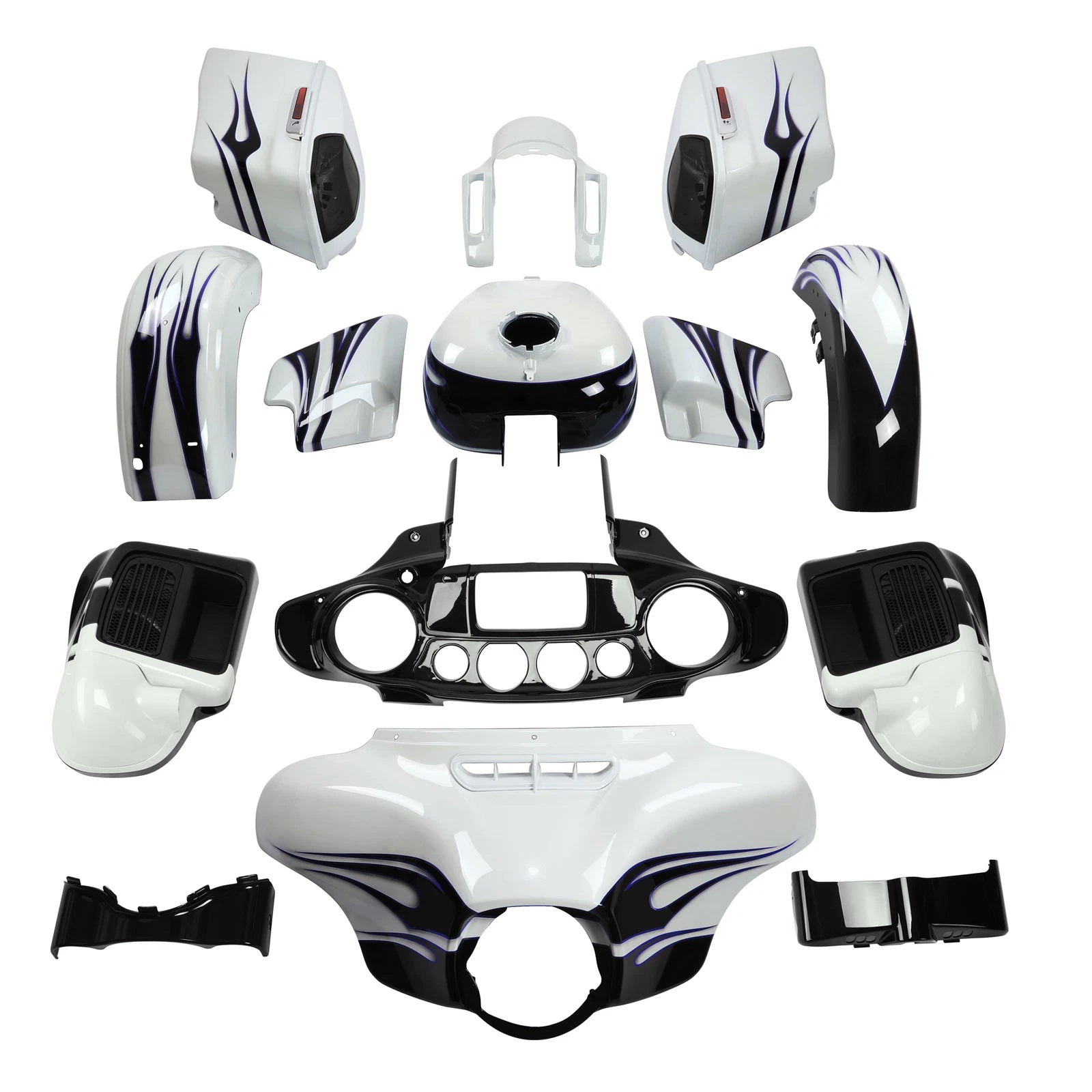 Fairings for Harley CVO Street Glide (2014–2024) White Amethyst Black Licorice Flames