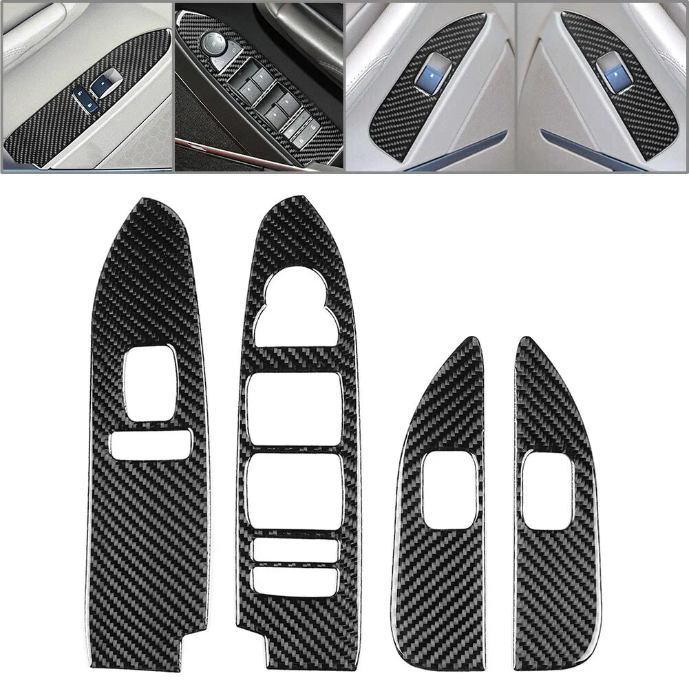 4Pcs Carbon Fiber Front Window Control Covers for Cadillac CTS 08-13