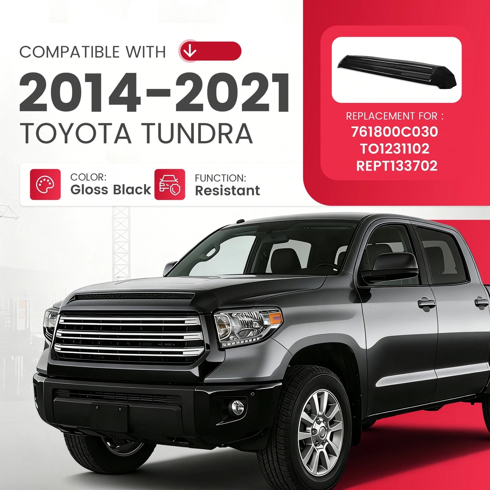 Upper Hood Bulge Molding Grille for Toyota Tundra (2014–2021) Gloss Platinum