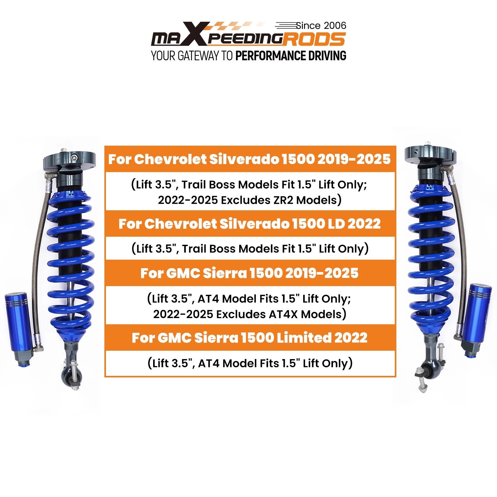 10 Way Adjustable Front Shocks for Silverado Sierra 1500 (2019–2025) Lift 3.5"