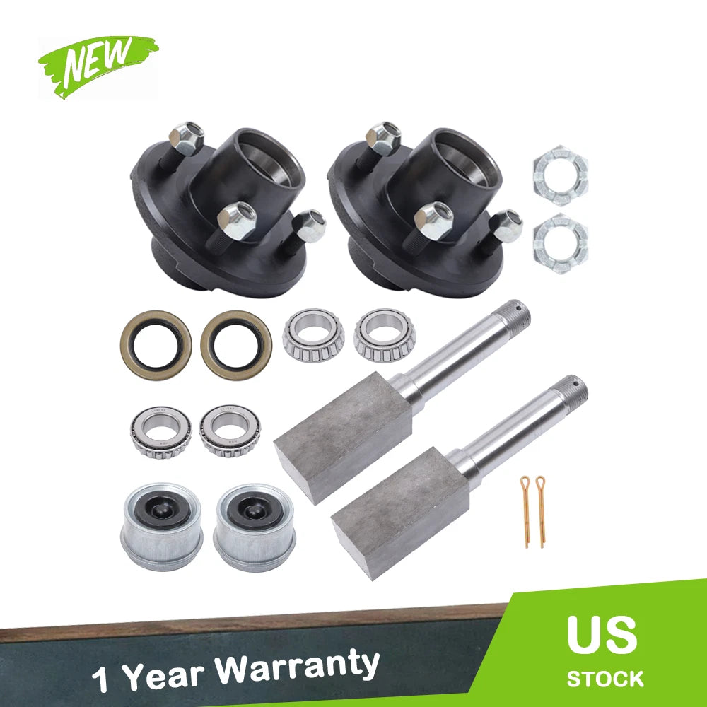 Set of 4 Trailer Hub Kit & 1" Square BT8 Spindle with Bearing Kit for 4x4 Trailer