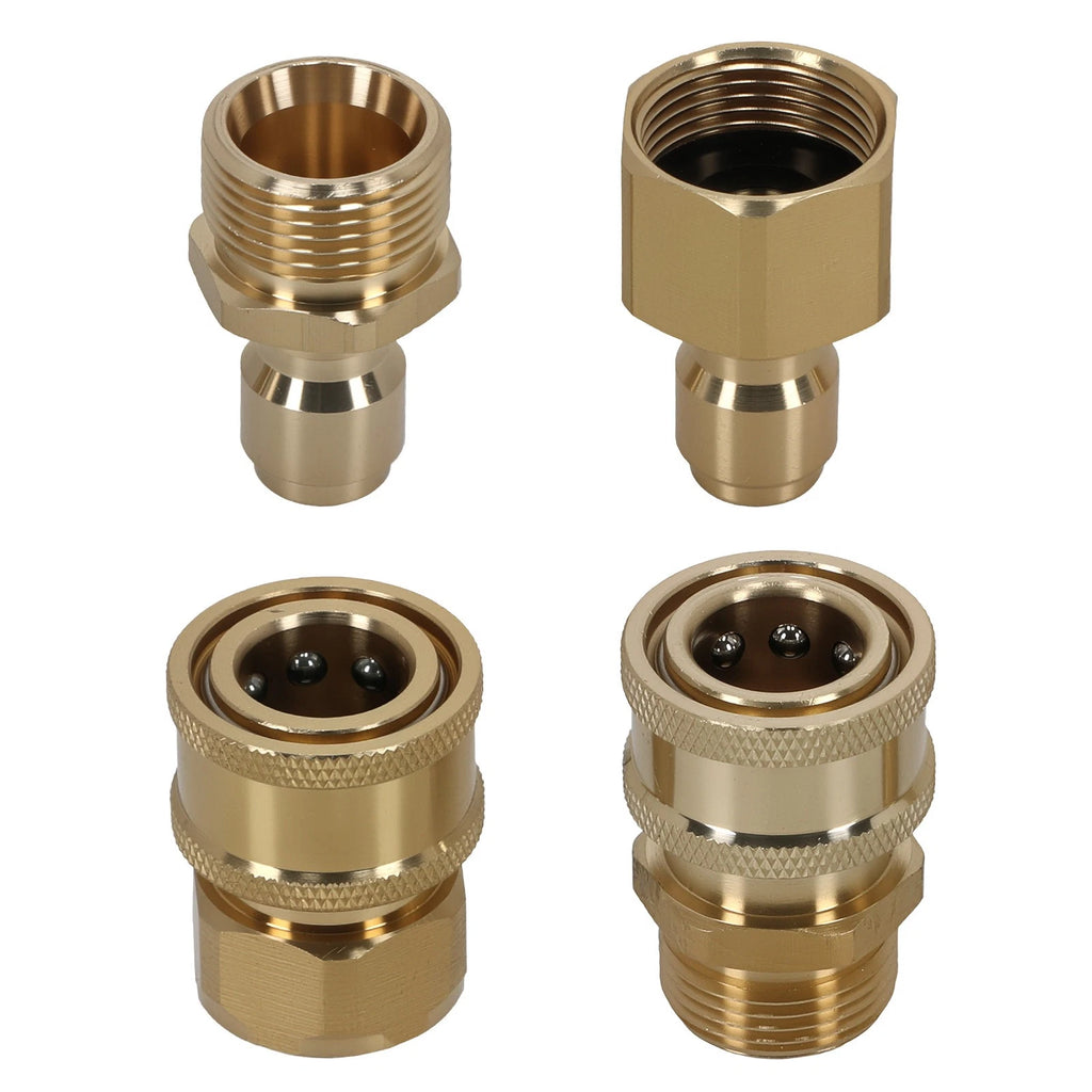 Set of 4 Brass Pressure Washer Adapters M22-15 to 3/8" Coupler