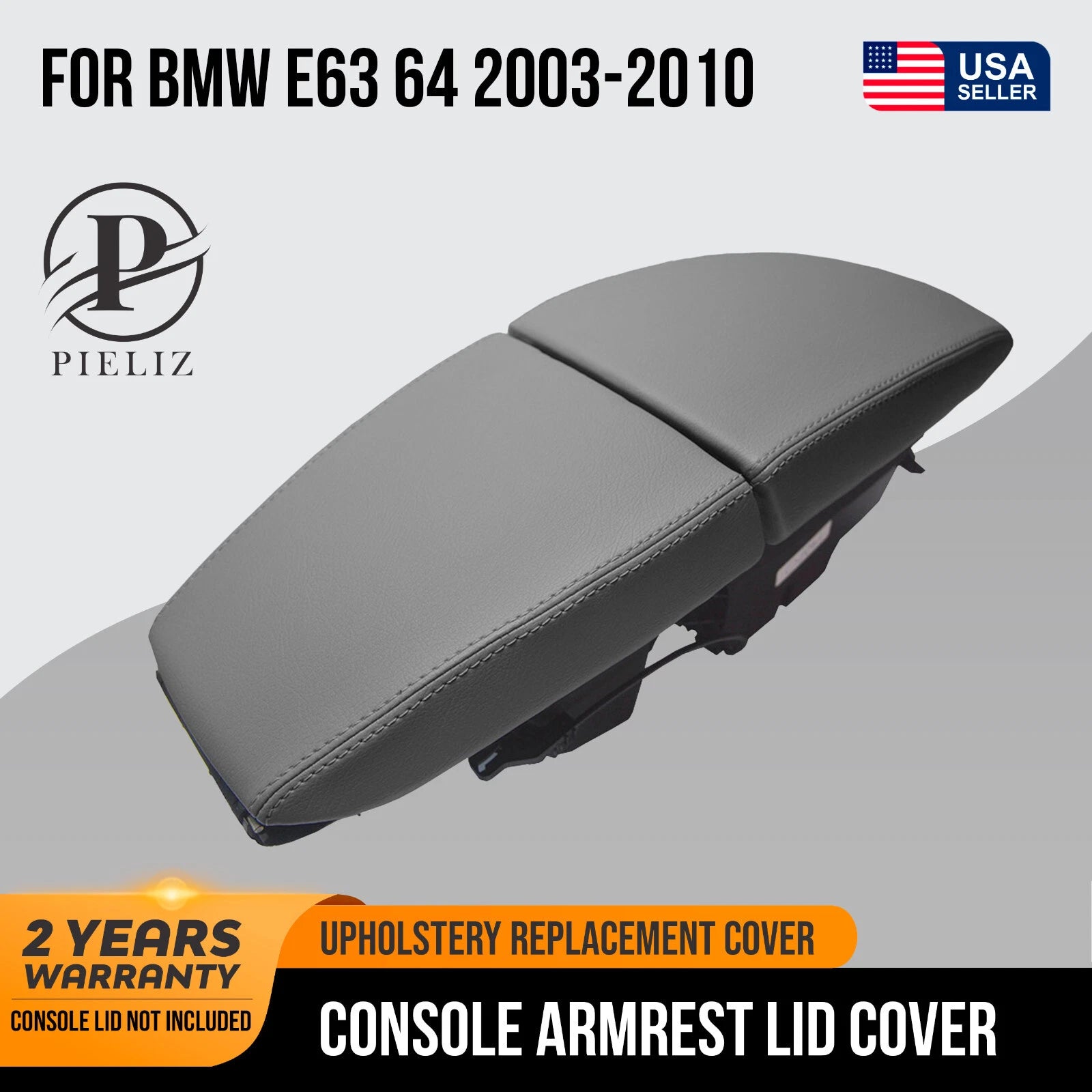 Leather Console Lid Armrest Cover for BMW E63 E64 650 (2003–2010) Gray