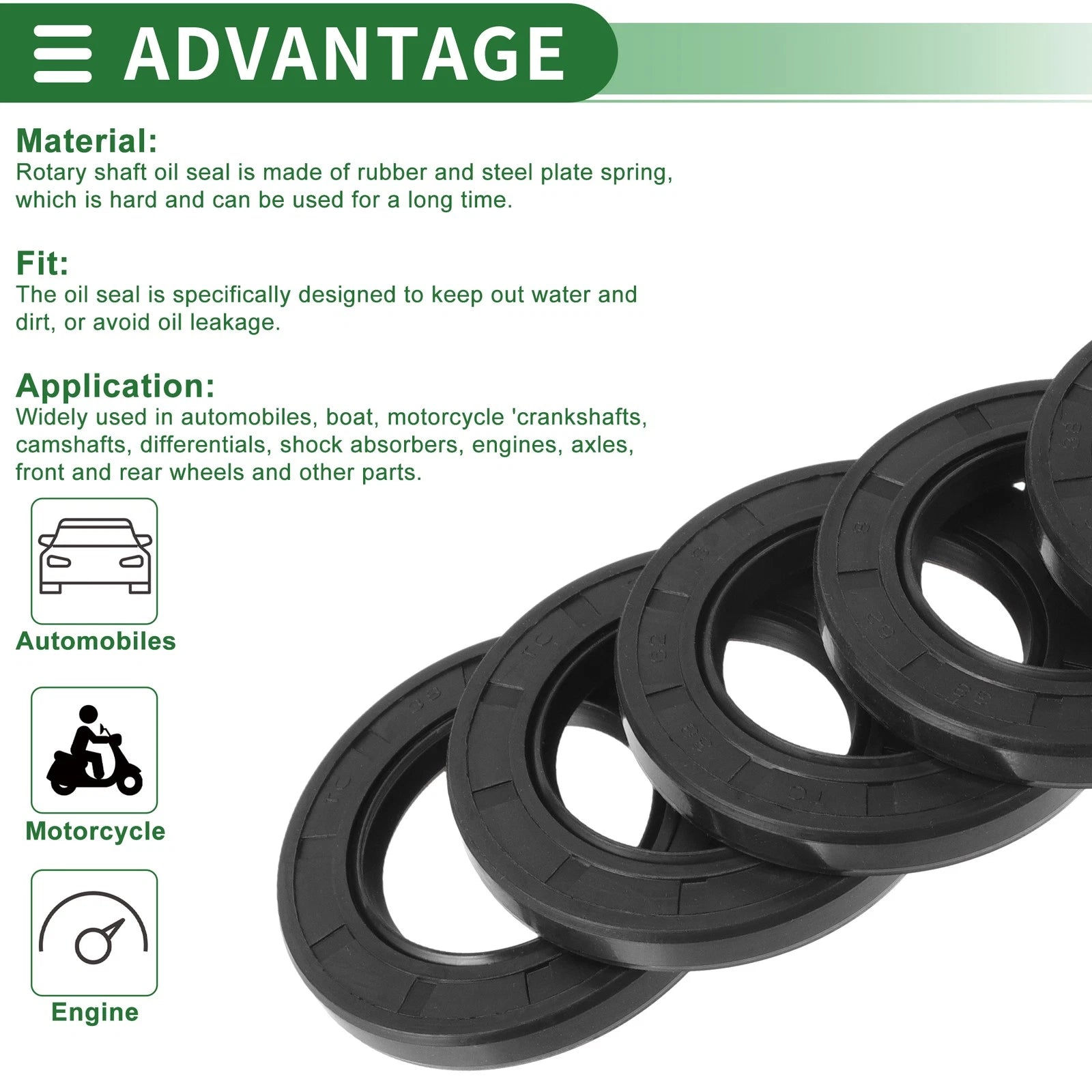 Set of 5 Oil Seal Rotary Shaft Seal NBR Rubber 38x62x8mm