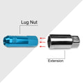 Set of 20 M12X1.5 Sky Blue JDM Open End Conical Wheel Lug Nuts + Extension 20mm