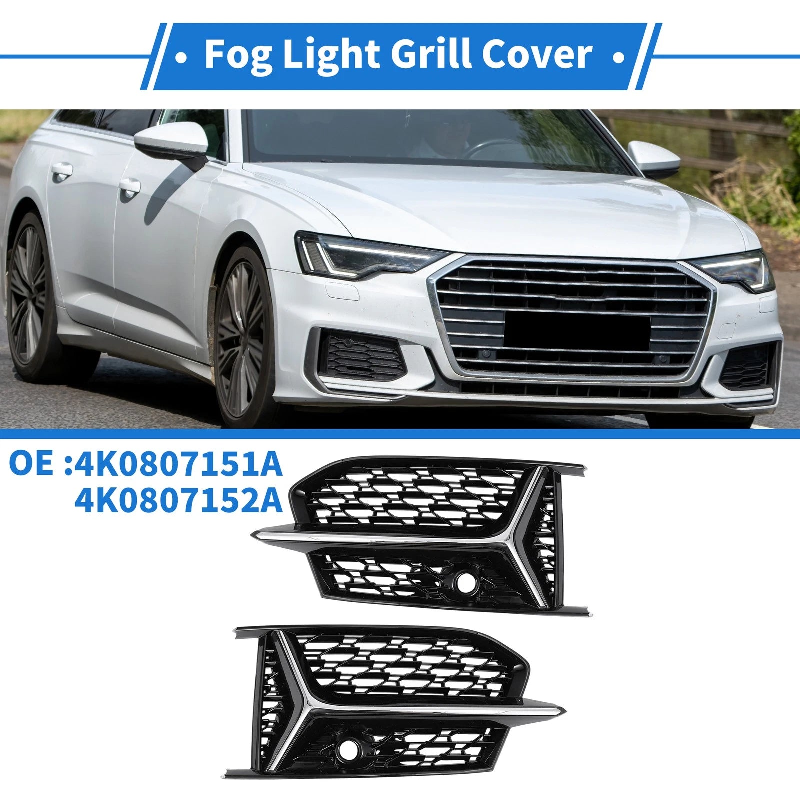 2X Fog Light Grills for Audi A6 (2019–2023) No. 4K0807151A