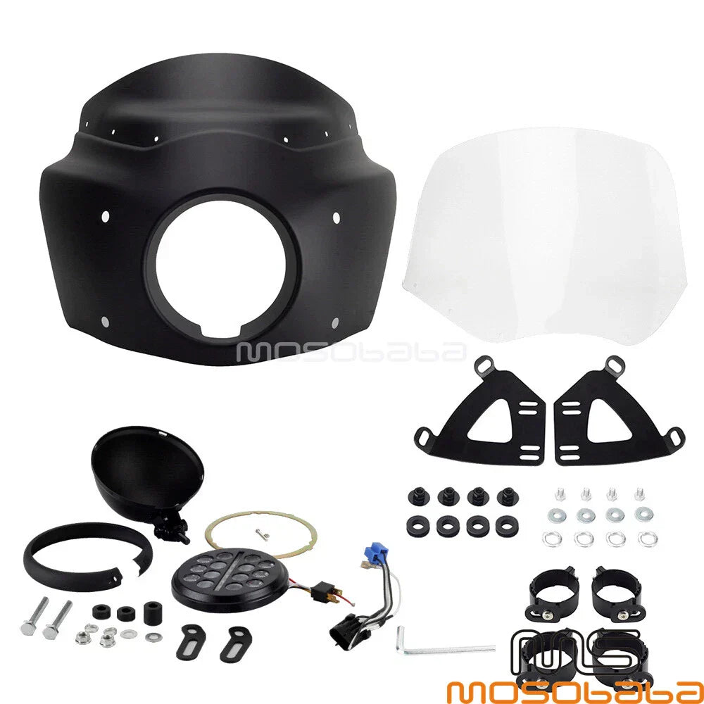 Front Fairing + Clear Windshield + 5.75" Headlight for Harley Softail (2018-2023)