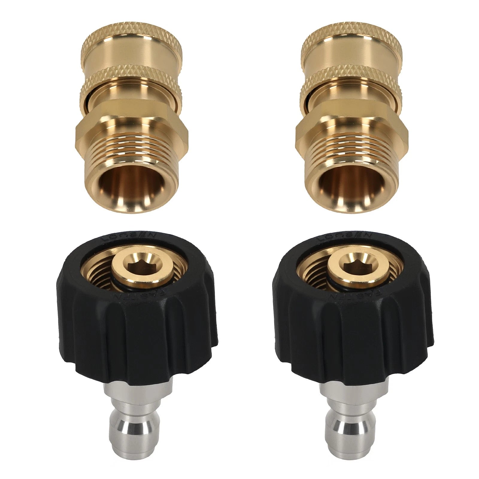 Set of 2 M22 14mm Pressure Washer Adapter Quick Connect 1/4'' Brass 5000PSI