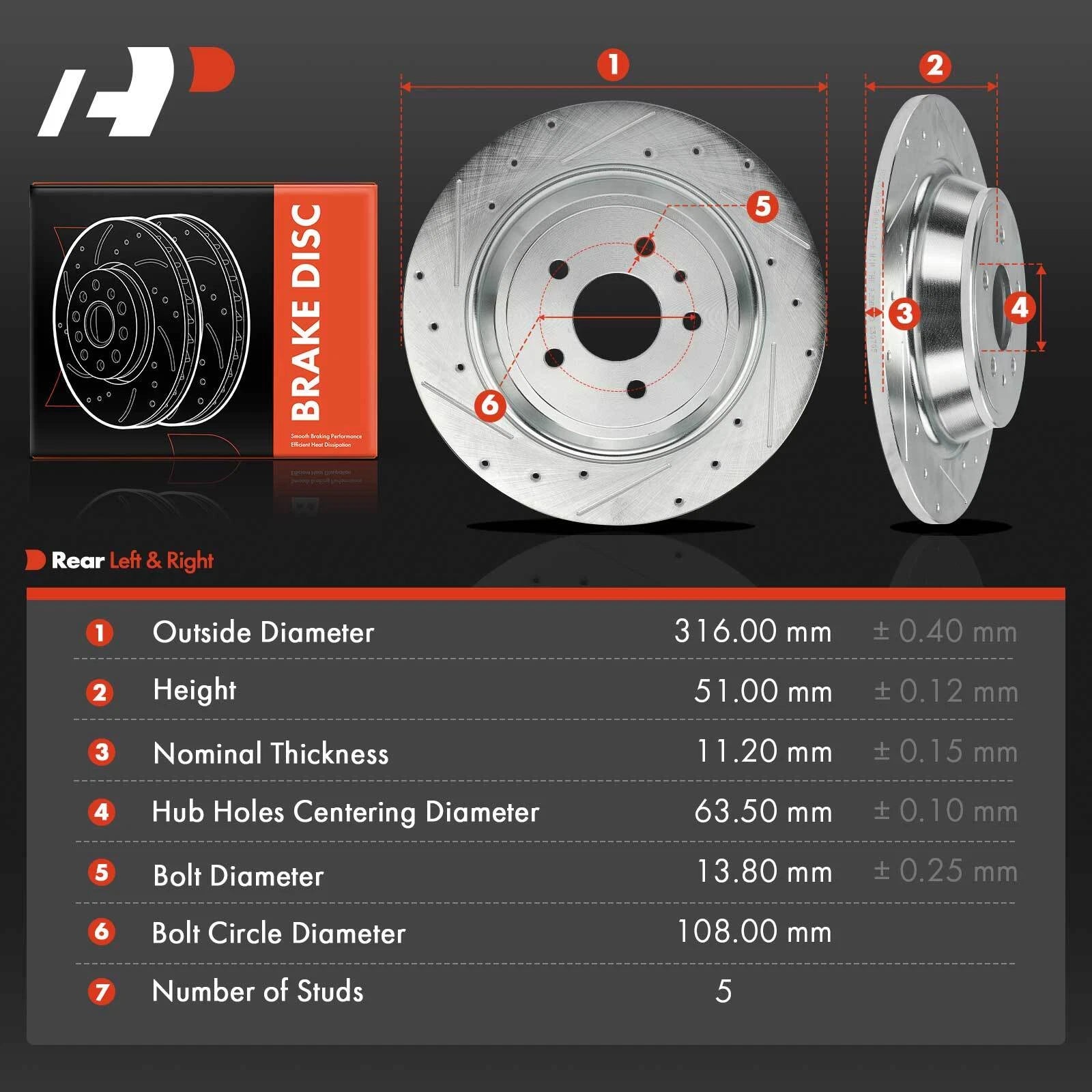 Drilled Brake Rotors for Ford Escape, Fusion, Lincoln MKZ, MKC (2013–2020)