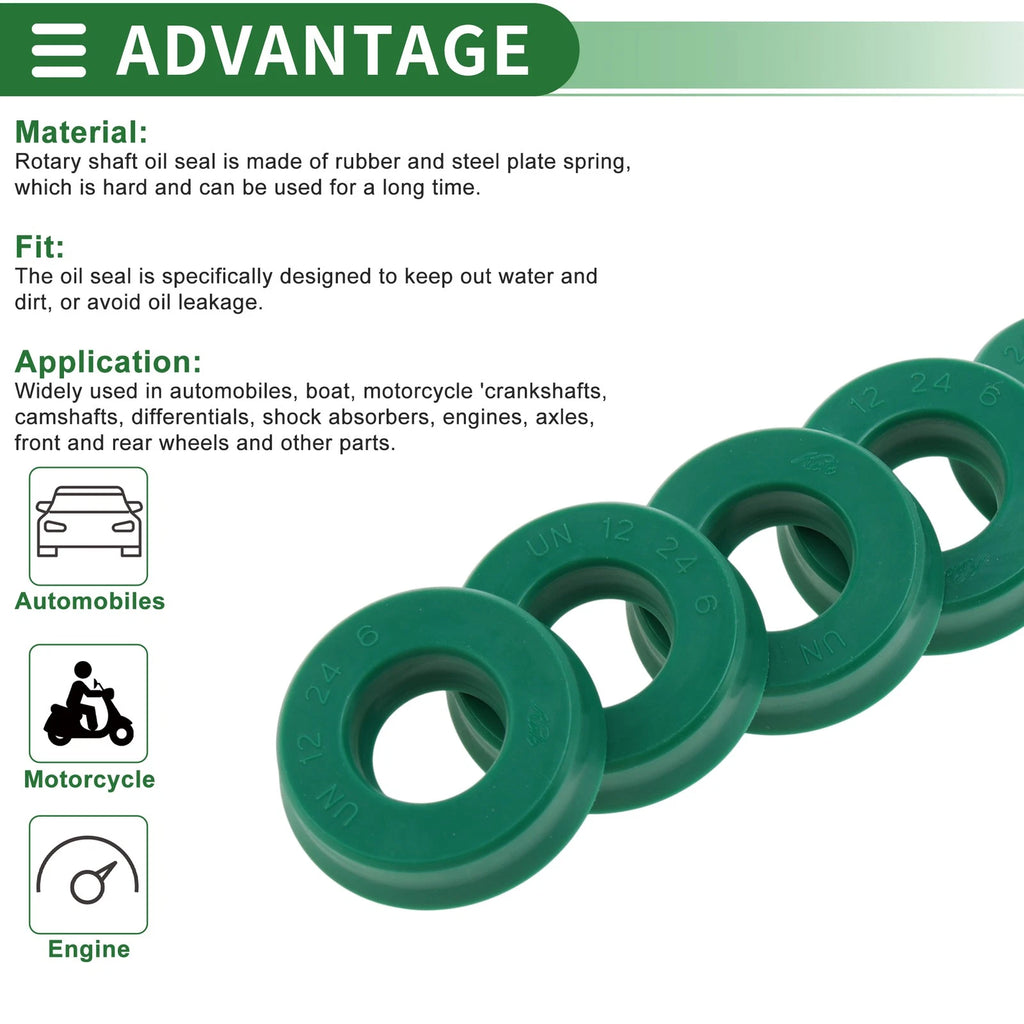 Set of 5 Oil Seal Ring 12x24x6mm for Rotary Shaft (High Pressure)