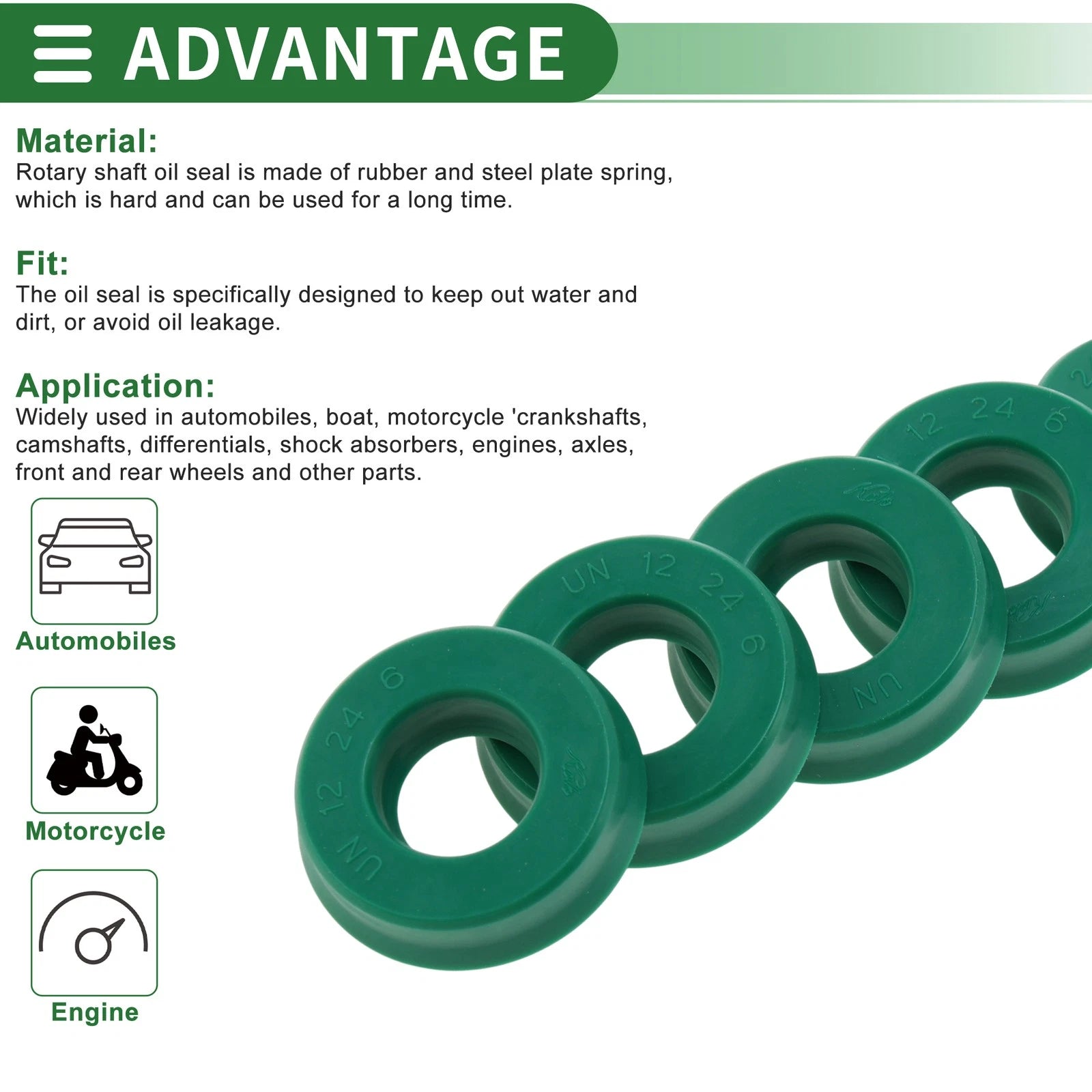 Set of 5 Oil Seal Ring 12x24x6mm for Rotary Shaft (High Pressure)