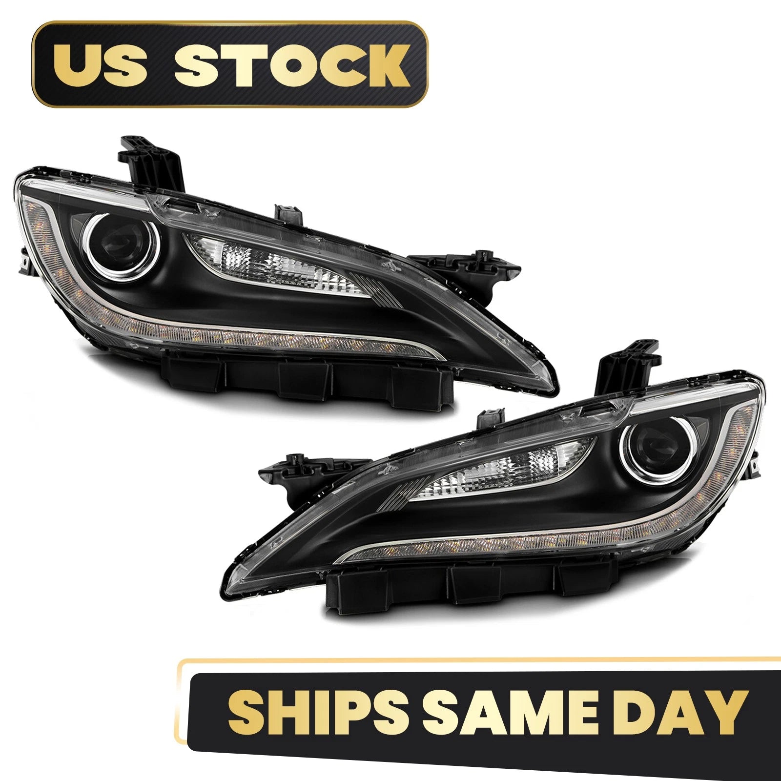 HID Headlight Set for Chrysler 200 (2015–2017) w/LED DRL & Chrome Trim