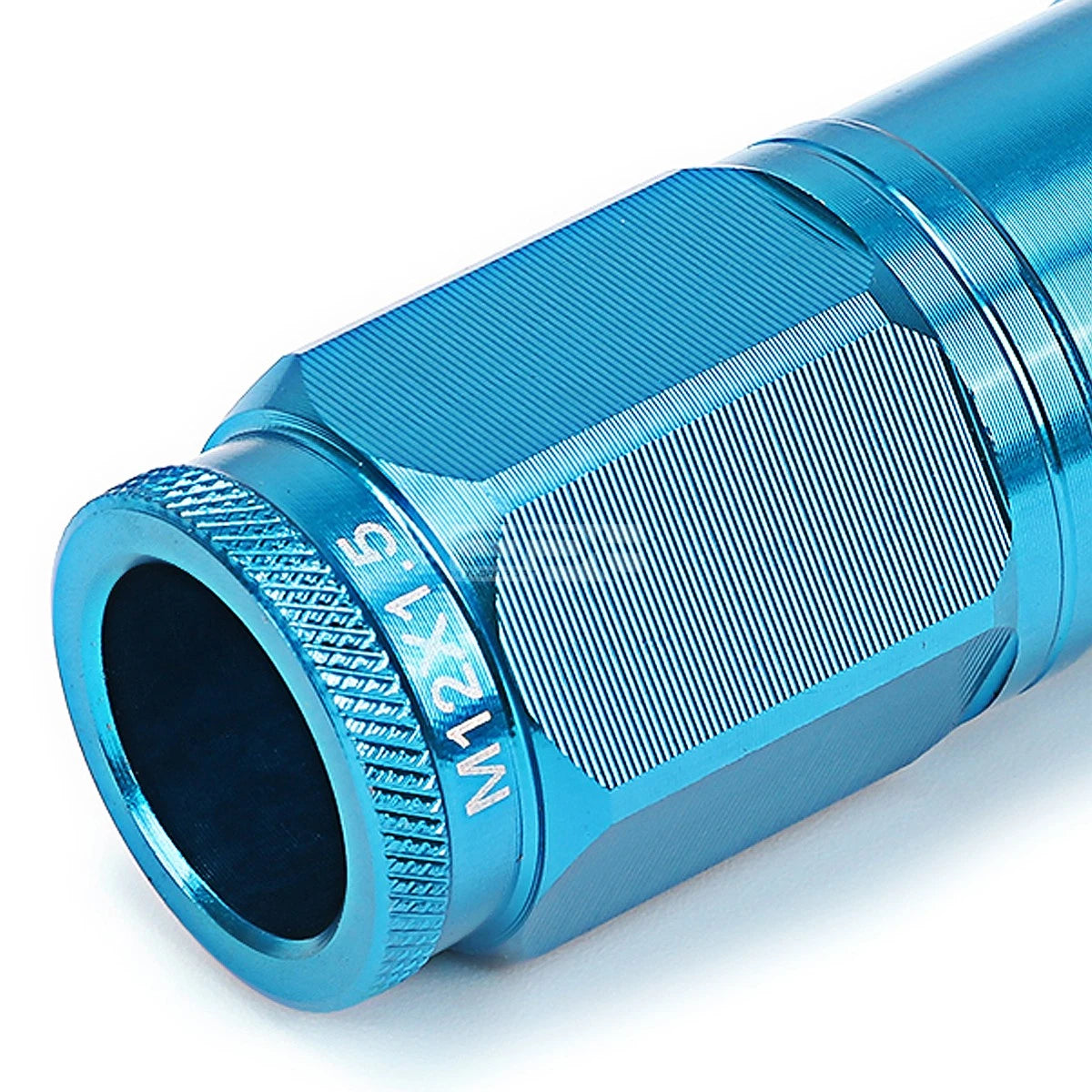 Set of 4 Open-End Aluminum Sky Blue Lug Nuts + Adapter M12x1.5 for Vehicles